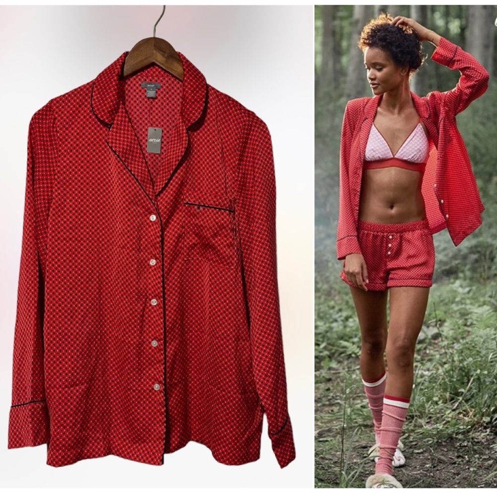 Aerie Red‎ Satin Sleepwear Pajama Top